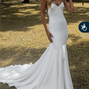 Grace Loves Lace Clo Crepe cream spaghetti strap wedding  Gown with Train